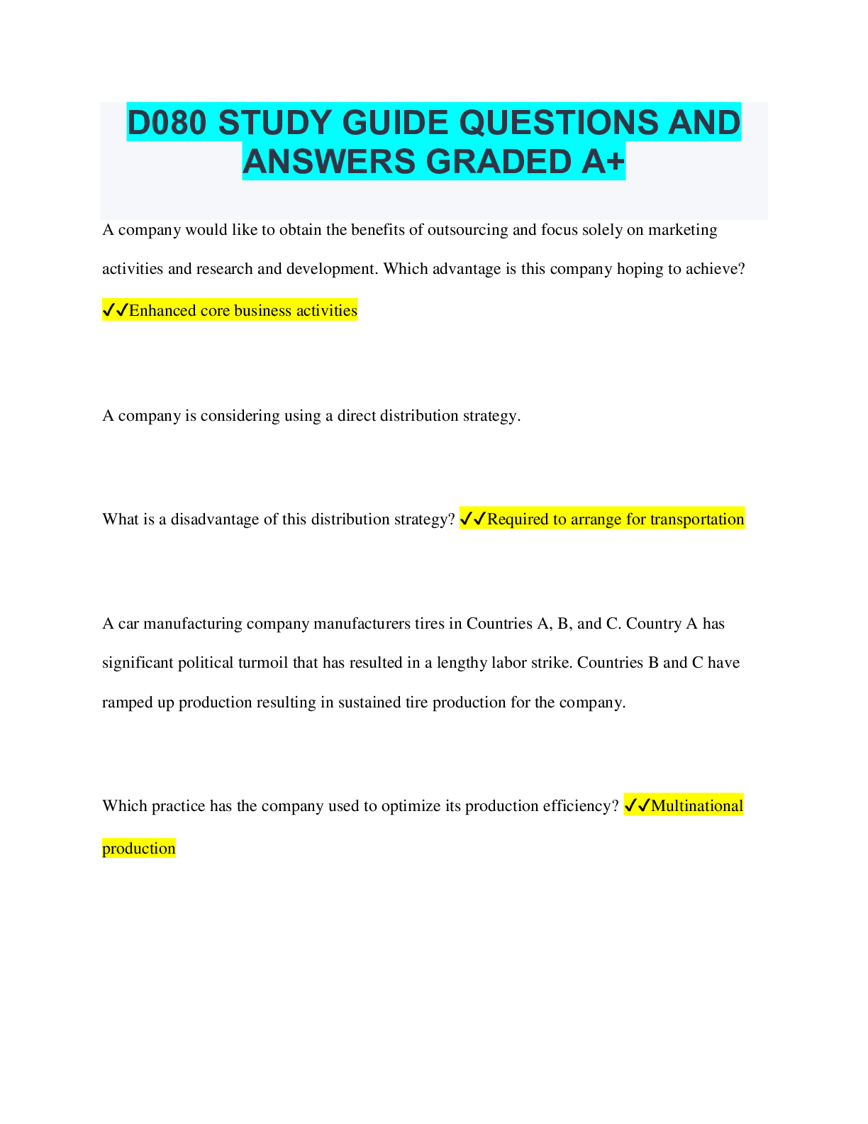Preview of D080 STUDY GUIDE QUESTIONS AND ANSWERS GRADED A+